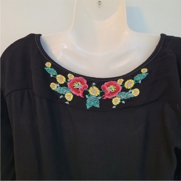 Free People NWOT size S/P long sleeve black tiered dress with keyhole front tie - Picture 7 of 12